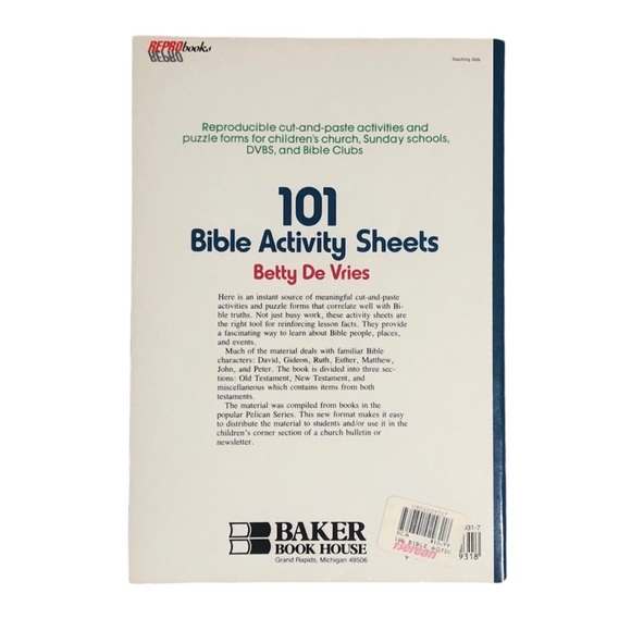 101 Bible Activity Sheets by Betty De Vries Paperback Book - Picture 2 of 8